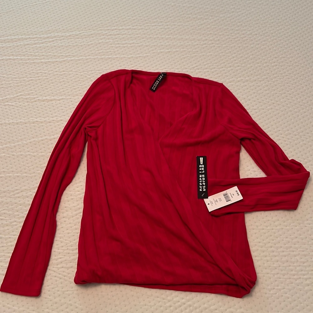 Red foux-wrap sweater!